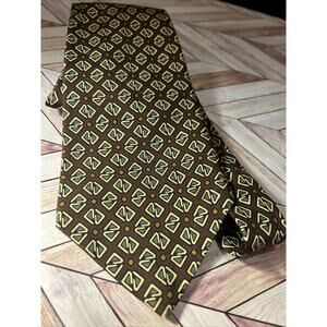 POLO RALPH LAUREN Brown Green Cream 100% Silk Neck Tie Needs Stitch On Tag